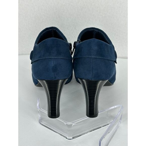 Amelia Grace Blue Vegan Suede Round Toe Heel Ankle Boots Size 9 - Picture 4 of 6